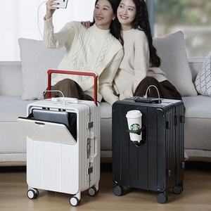 2024 חדש לנשים 20 אינץ 'מזוודת tsa מנעול אלומיניום רב תכליתיים מסגרת אלומיניום טרולי חזית פתיחת תיק נסיעות רחב - Product Image 3