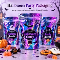 Sachet Mylar holographique personnalisé pour Halloween, anti-odeur, effet laser arc-en-ciel, pour bonbons gélifiés 3,5g, pochette à fermeture éclair verticale, sans frais de plaque