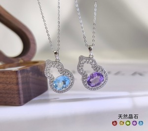 Collier avec pendentif en forme de gourde en pierre naturelle, coupe ovale, 9 pierres fines de 8x10mm, en argent Sterling 925, bijoux cadeau de vacances pour femmes - Product Image 2