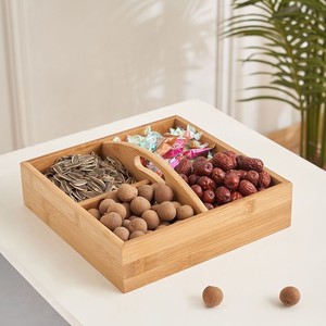 Bamboo Divided <b>Snack</b> <b>Tray</b> 6cm High Portable Food Storage Serving <b>Tray</b> For Candy Nuts Dried Fruits - Product Image 2