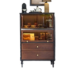 Vintage Solid Wood Living Room <b>Cabinet</b> 76x40x119cm With Glass Doors And Drawers For Display Storage - Product Image 5