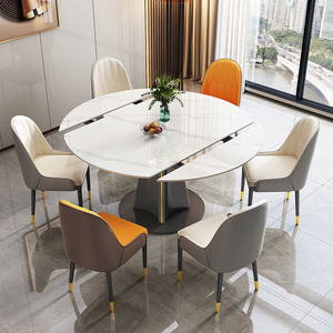Marble Modern Expandable Adjustable Round Dining <strong>Table</strong> for Villa Hotel Apartment-8-Person Capacity <strong>Stable</strong> &amp; Multipurpose - Product Image 5