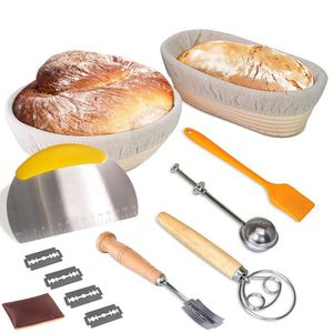 Juego de <span class=keywords><strong>2</strong></span> cestas redondas de 85 cm para masa de pan, de diferentes tamaños, para masa de levadura, con libro de recetas para pan holandés horneado. - Product Image 1
