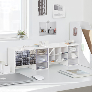 Desktop <b>Storage</b> <b>Box</b> <b>Drawer</b> Style Cosmetic Organizer Minimalist Office Desk Stationery Holder White Rectangle Standing Type - Product Image 5
