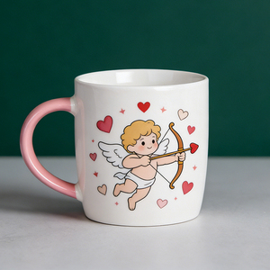 Tasses en céramique pour la Saint-Valentin - Design mignon <span class=keywords><strong>Cupidon</strong></span>, cœur avec flèche, mains de couple, tasses à café colorées avec poignée en forme de cœur - Product Image 2