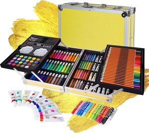 XinyiArt تخصيص 145 قطع الألومنيوم مربع الرسم لعب الاطفال عدة الرسم الفني قلم ألوان مائية للأطفال هدية - Product Image 1