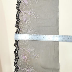 Haute qualité mode 21cm de large brodé fleur noir maille dentelle garniture pour femmes Lingerie sous-vêtements - Product Image 6