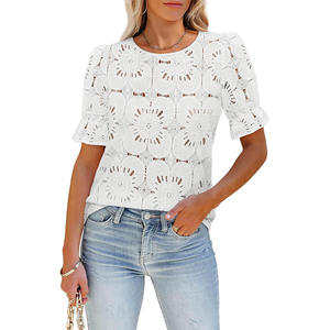 Summer Women's Casual Lace-Up <b>Bubble</b> Sleeve Blouse <b>Top</b> Shirt Fashion - Product Image 3