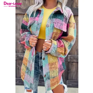 Dear-Lover Western Fashion Tops Multicolor Brushed Plaid Pocketed Oversize Shacket Jackets for Women