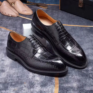 Zapatos Oxford de Cuero Genuino con Cordones, Estilo Británico de Alta Gama, Formales para Negocios, con Punta en Pico, Hechos a Mano, Antideslizantes para Hombre - Product Image 1