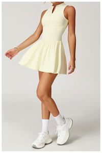 2-в-1 платье для активного тенниса с высокой горловиной и встроенными шортами, дышащая спортивная одежда без рукавов для бега на открытом воздухе - Product Image 3