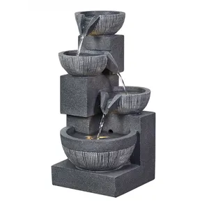 Outdoor Decorative Stone Water Fountain LED Lights Garden Resin Ornaments