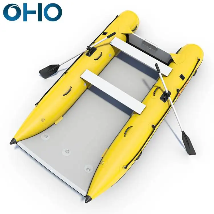 OHO Wholesale PVC Inflatable High Speed Folding Catamaran Fishing Rubber Boat For Sale