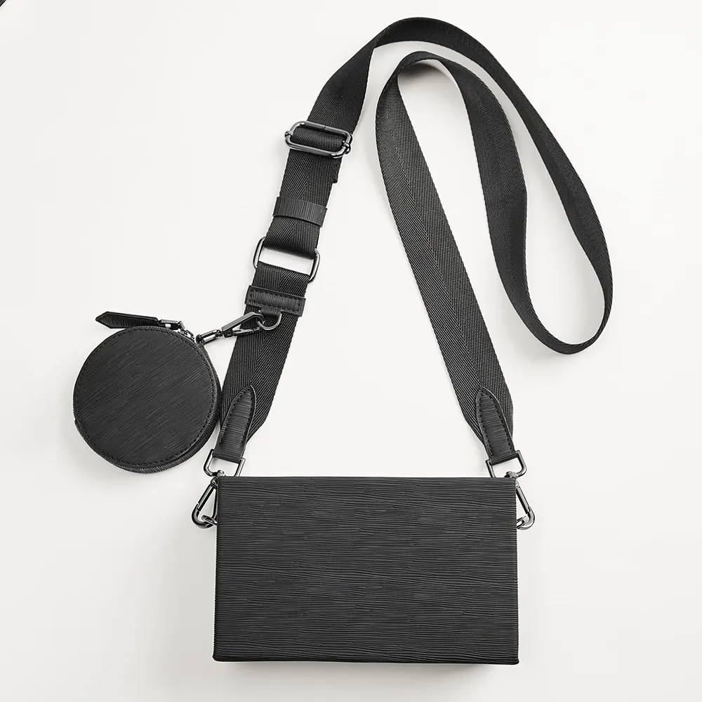 Wholesale Black Leather Mini Rigid Box Multi Pouch Men's Crossbody Sling Shoulder Bag For Men