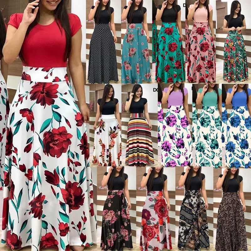 PASUXI New Fashion Frauen Sommer röcke Blumen druck Hohe Taille Damen Blumen Maxi kleid Lässige Party kleider Frauen