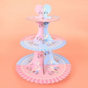 Birthday Party Supplies Dessert Table <b>Cake</b> Decoration Color Cupcake Plate <b>Stand</b> Vintage Foldable Three-<b>tiered</b> Paper <b>Cake</b> <b>Stand</b> - Product Image 2