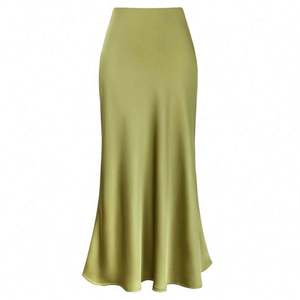 กระโปรงทรงเอเอซีทิคแอซิดซาตินสำหรับผู้หญิง ความยาวปานกลางถึงยาว ทรงหางปลา ช่วยกระชับเอว ทรงเอไลน์ กระชับสะโพก เอวสูง - Product Image 5