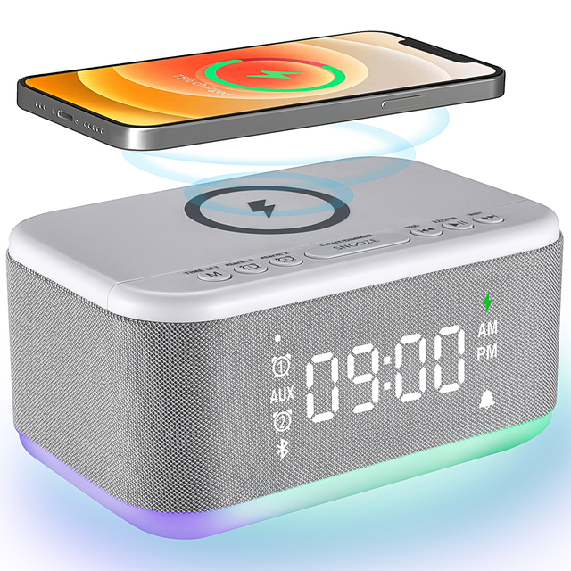 FANSBE 10W RGB Alarm Clock Speaker 3-in-1 Wireless Charger With Power Supply Adapter Laptop Home Hotel Use-US Socket Standard