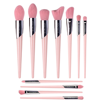 Daily Queen & Mor-phe 11 pinceaux de maquillage en poudre rose Nano Hair Glossy avec manche rose, qualité supérieure et sensation luxueuse, logo personnalisé