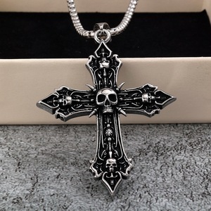 Yunnique Stainless Steel <b>Cross</b> Pendant Skull Punk Design <b>Men's</b> Fashion Jewelry Party Gift Asymmetry Geometric Charm Pendants - Product Image 3