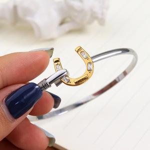 Gold Stainless Steel Fashion <b>Bracelet</b> Equestrian Horsebit U-Shape Charm with Lucky <b>Horseshoe</b> Bangle Jewelry - Product Image 4