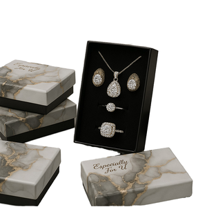 Luxury Grey Marble Pattern <b>Jewelry</b> <b>Box</b>, Multi-Grid Foam Inner Necklace Ring Earrings Set <b>Display</b> Packaging <b>Box</b> - Product Image 1