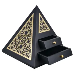 Mewah desain piramida logam diukir stiker LOGO kotak perhiasan kalung anting kotak penyimpanan 2 laci untuk gaya Dubai