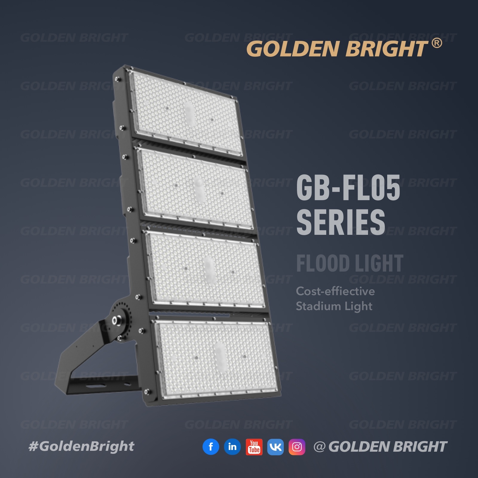 Golden Bright Die-casting Aluminum AC LED Flood Light 250W-1000W IP66 High Lumen CRI 70 5-Year Warranty Dimmable