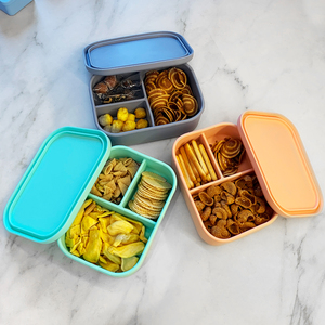 Xách Tay 3 Ngăn cấp thực phẩm Silicone Bento Hộp Ăn Trưa Snack <span class=keywords><strong>container</strong></span> cho trẻ em & trẻ sơ sinh - Product Image 2