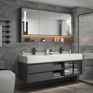 Modern Wall-Mounted Bathroom Vanity With <b>Smart</b> <b>Mirror</b> Ceramic Basin Dark Finish 60 In Illuminated Rectangle Minimalist Design - Product Image 5