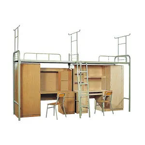 Metal Frame And Plywood Double Bunk Bed For Factory Or School Dormitory