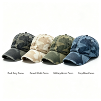 Topi Baseball Camo Custom Logo 6 Panel Katun Model Dad Hat Vintage dengan Pinggiran Melengkung, Dapat Disesuaikan, Snapback untuk Aktivitas Luar Ruangan