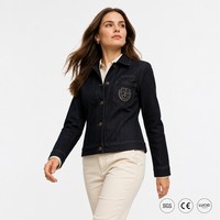 Veste en jean slim fit en coton lourd 320GSM pour femme, indigo foncé, délavé à l'acide, streetwear, logo personnalisé OEM, tailles S-5XL