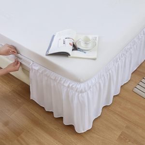Regina e king Size bianco avvolgente intorno al letto gonna tre lati in tessuto elastico polvere increspato 16 pollici su misura goccia - Product Image 4