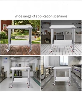 Plan de travail professionnel en acier inoxydable double couche pour chefs, avec roulettes réglables de qualité commerciale - Product Image 6