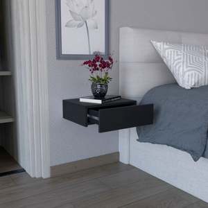 Milano Floating Nightstand Black Wall Mounted With <b>Drawer</b> Bedroom <b>Side</b> <b>Table</b> - Product Image 4