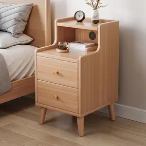 Hot Sale Solid Wood Large Capacity Nightstand New Chinese Style With Threading Hole Bedroom Nightstand