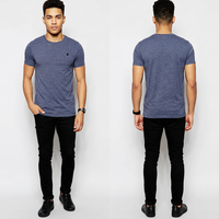 T-shirt bleu chiné pour homme, 210 GSM, mélange de coton, logo personnalisé, marque privée, OEM
