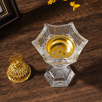 Brûleur d'encens en verre couvert pour charbon de bois, porte-encens décoratif gravé pour mariage, support de bâtonnets d'encens en verre