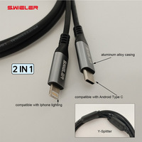 Cable de Audio Y-Splitter 2 en 1 de 5FT con Conectores Lightning y USB-C a TS de 6.35mm, Pin Chapado en Oro, para Escenario, Conciertos, DJ