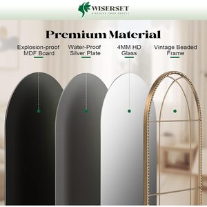 กระจกโค้งสีทอง Wiserset ขนาด 28x40 นิ้ว กรอบโลหะประดับลูกปัด ตกแต่งผนังสไตล์วินเทจแบบดั้งเดิม - Product Image 5