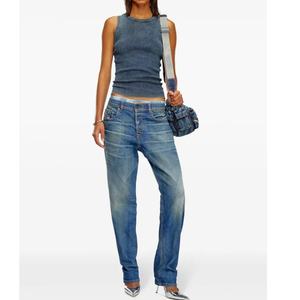 Camiseta sin mangas de algodón acanalado para mujer, corte moderno y ajustado, con espalda cruzada y cuello redondo, estilo cut-out, para chicas - Product Image 3