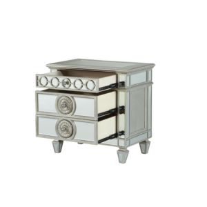 <b>Mirrored</b> Nightstand With Drawers And Decorative Knobs For Bedroom Use - Product Image 2