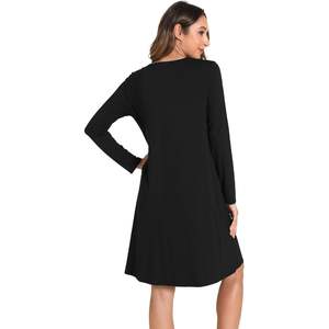 Custom Bamboo Women's Nightgown <b>Long</b> <b>Sleeve</b> V Neck Sleepwear <b>With</b> Pockets Solid <b>Long</b> <b>Sleeves</b> <b>Night</b> <b>Dress</b> Pajama <b>Dress</b> - Product Image 3