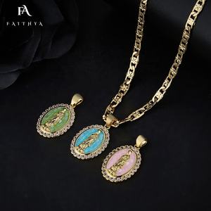 FP1128 горячая Распродажа кулон религиозной Девы Марии 18k позолоченный бриллиант розовый обруч кулон ожерелье - Product Image 6