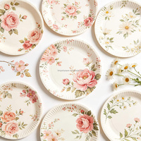 Assiettes en papier à motifs floraux en gros pour mariages dans les jardins, fêtes prénuptiales et goûters