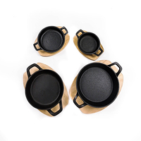 Set Wajan Bulat Besi Cor 3 Buah, Panci Penggorengan Penghangat Datar, 6.5 Inci, 8 ", 10.5", HITAM