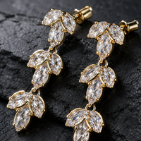 Boucles d'oreilles pendantes en forme de feuille marquise plaquées or et argent sur base cuivre, avec zircon cubique transparent, longues, pour femme, bijoux de soirée