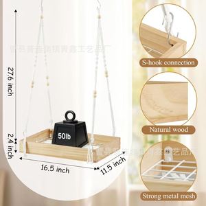 Hanging Wooden <b>Plant</b> Rack <b>Rectangle</b> 1 Tier Hangable Indoor Outdoor Flower <b>Pot</b> Storage Shelf No Drilling Required - Product Image 4
