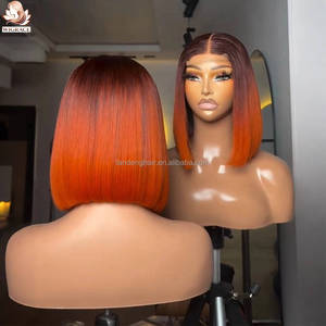 T4/350 Ombre <strong>Ginger</strong> Orange Bone Straight Bob <strong>Wig</strong> 4x4 HD Lace Closure Vietnamese Human Hair <strong>Wigs</strong> Pre Bleached Knots Thick Density - Product Image 1